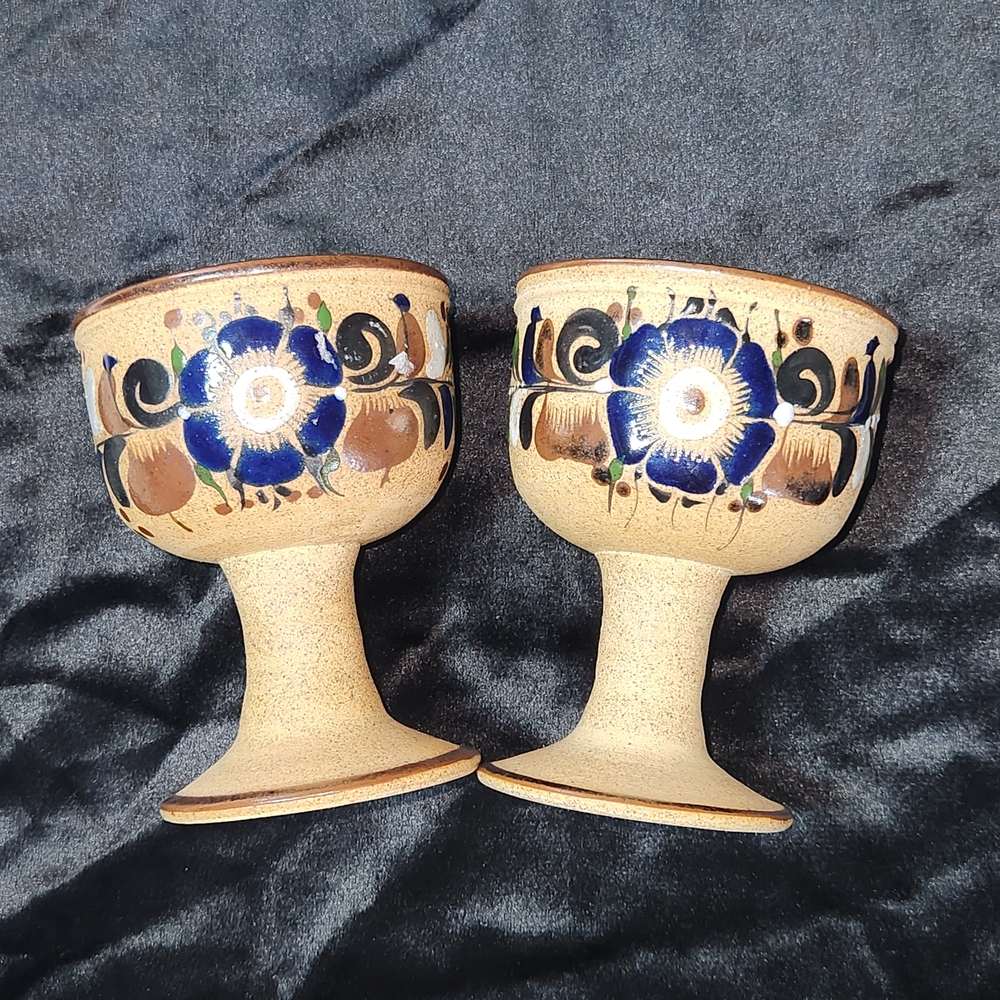 4.5" Mexico Tonala Style Signed Handpainted Folk Art Pottery Cup